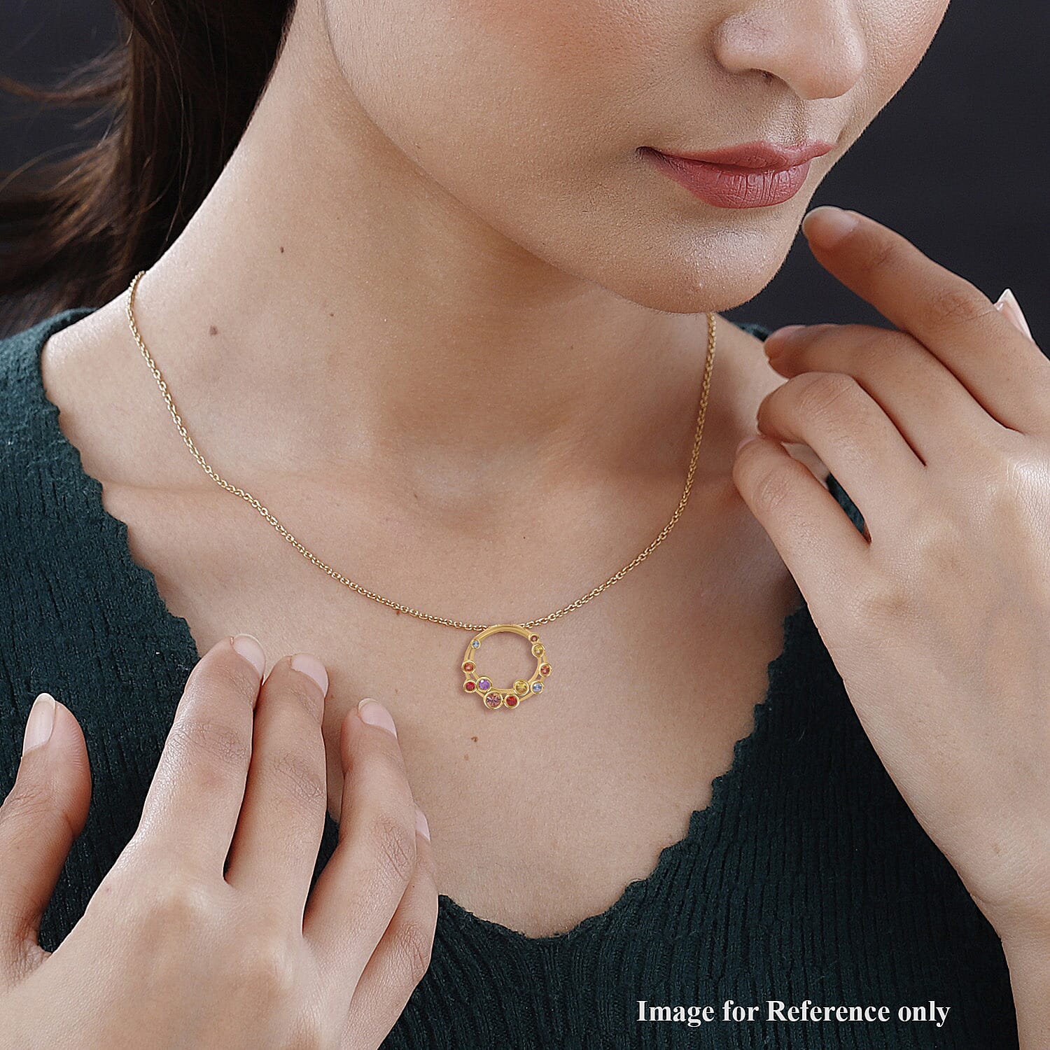 Multi Sapphire Bubble Pendant with Chain (Size 20) in 18K Vermeil Yellow Gold Plated Sterling Silver 1.13 Ct.