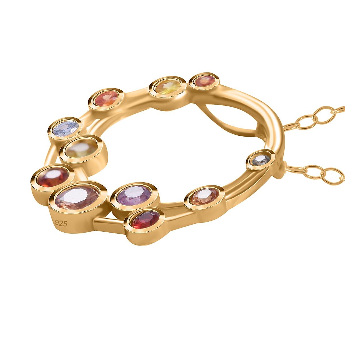 Multi Sapphire Bubble Pendant with Chain (Size 20) in 18K Vermeil Yellow Gold Plated Sterling Silver 1.13 Ct.