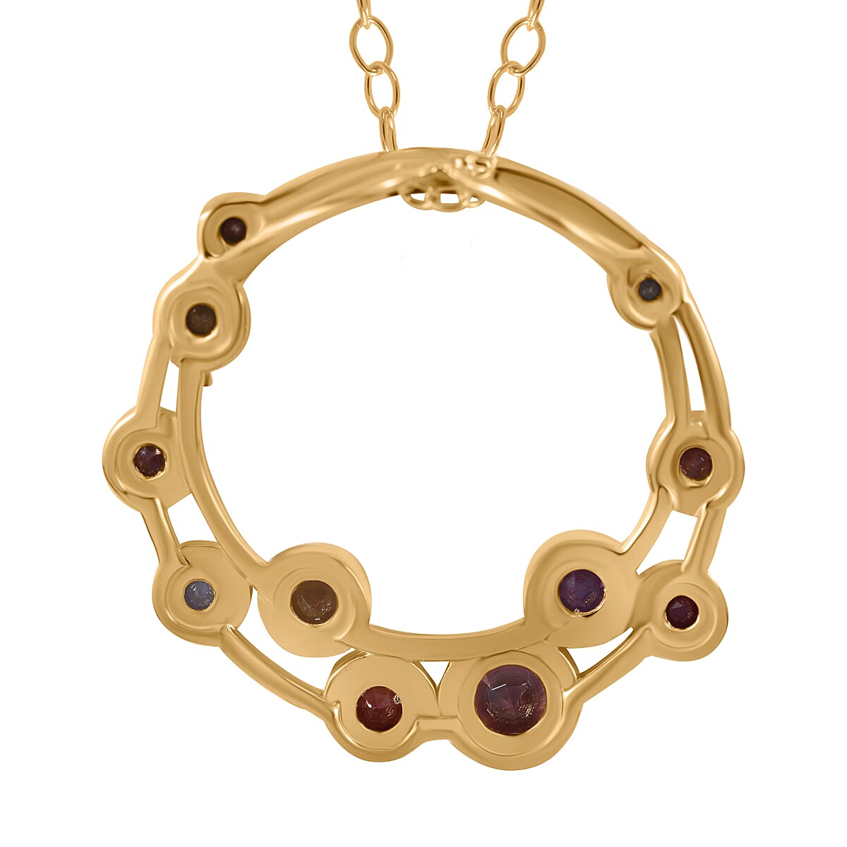 Multi Sapphire Bubble Pendant with Chain (Size 20) in 18K Vermeil Yellow Gold Plated Sterling Silver 1.13 Ct.