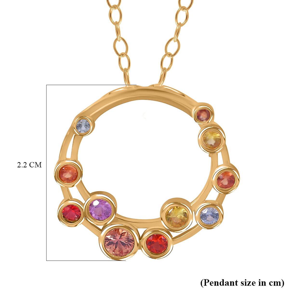 Multi Sapphire Bubble Pendant with Chain (Size 20) in 18K Vermeil Yellow Gold Plated Sterling Silver 1.13 Ct.