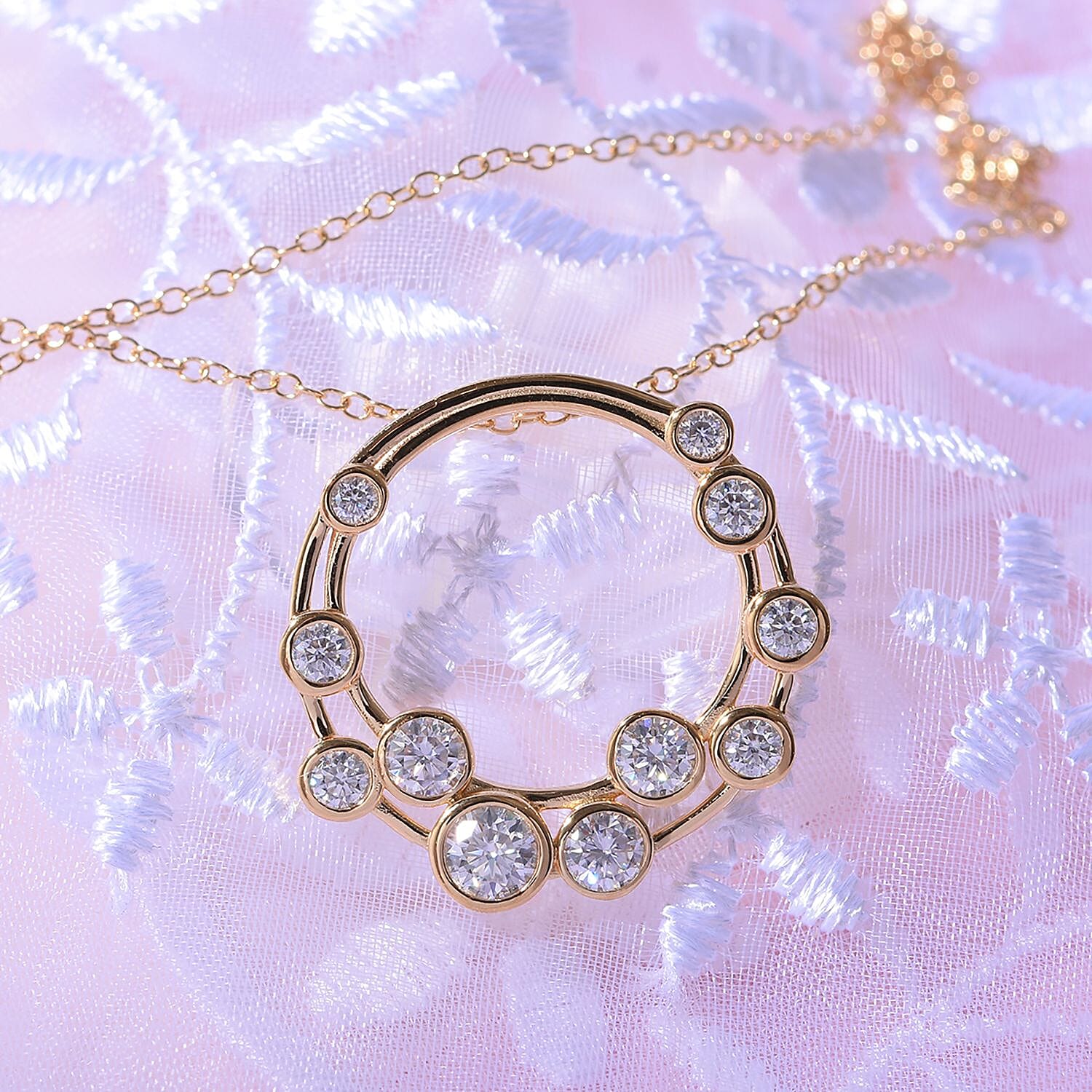 Designer Inspired - Moissanite Bubble Necklace (Size 20) in 18K Yellow Vermeil Sterling Silver