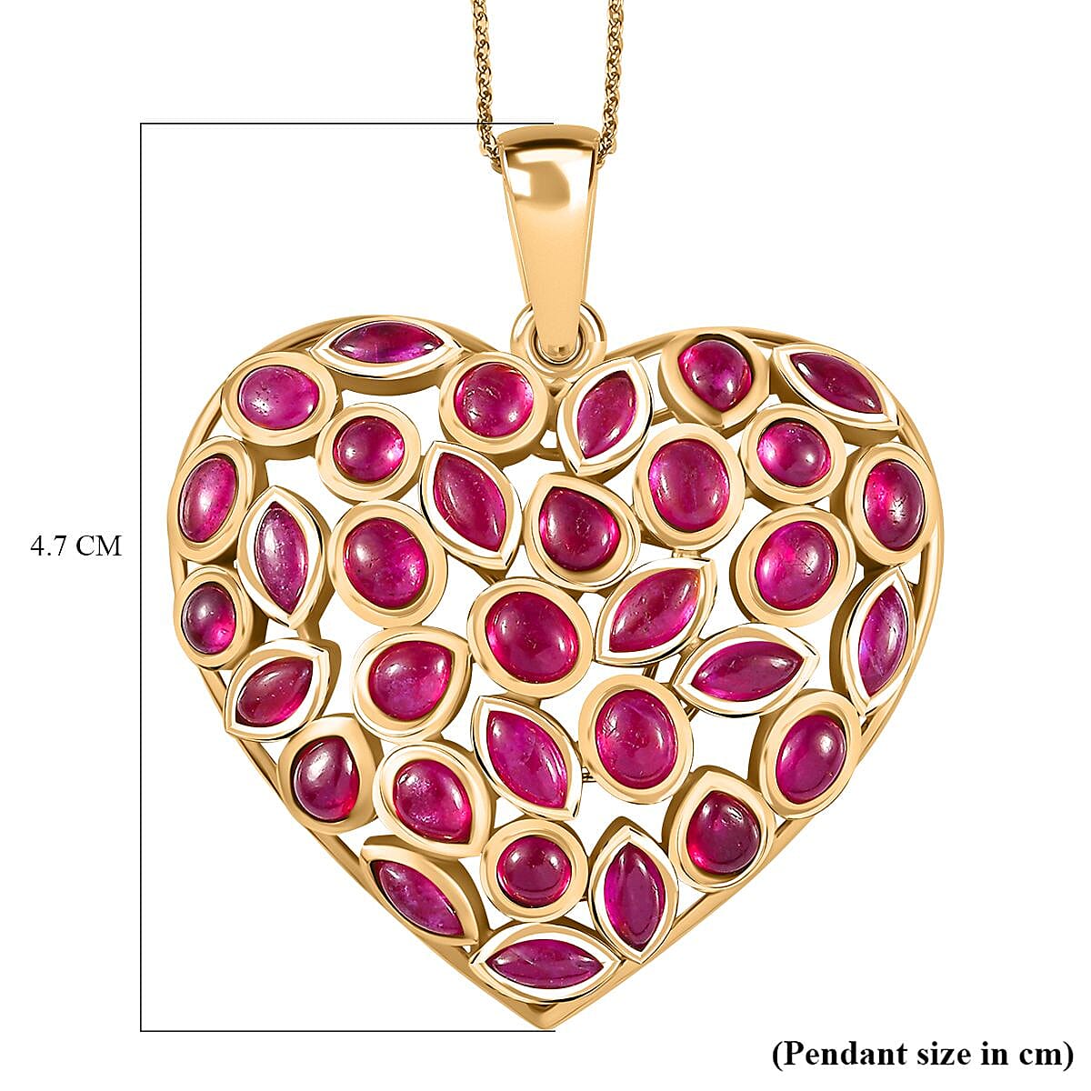 African Ruby Heart Pendant with Chain (Size 20) in 18K Vermeil YG Plated Sterling Silver 19.10 Ct.