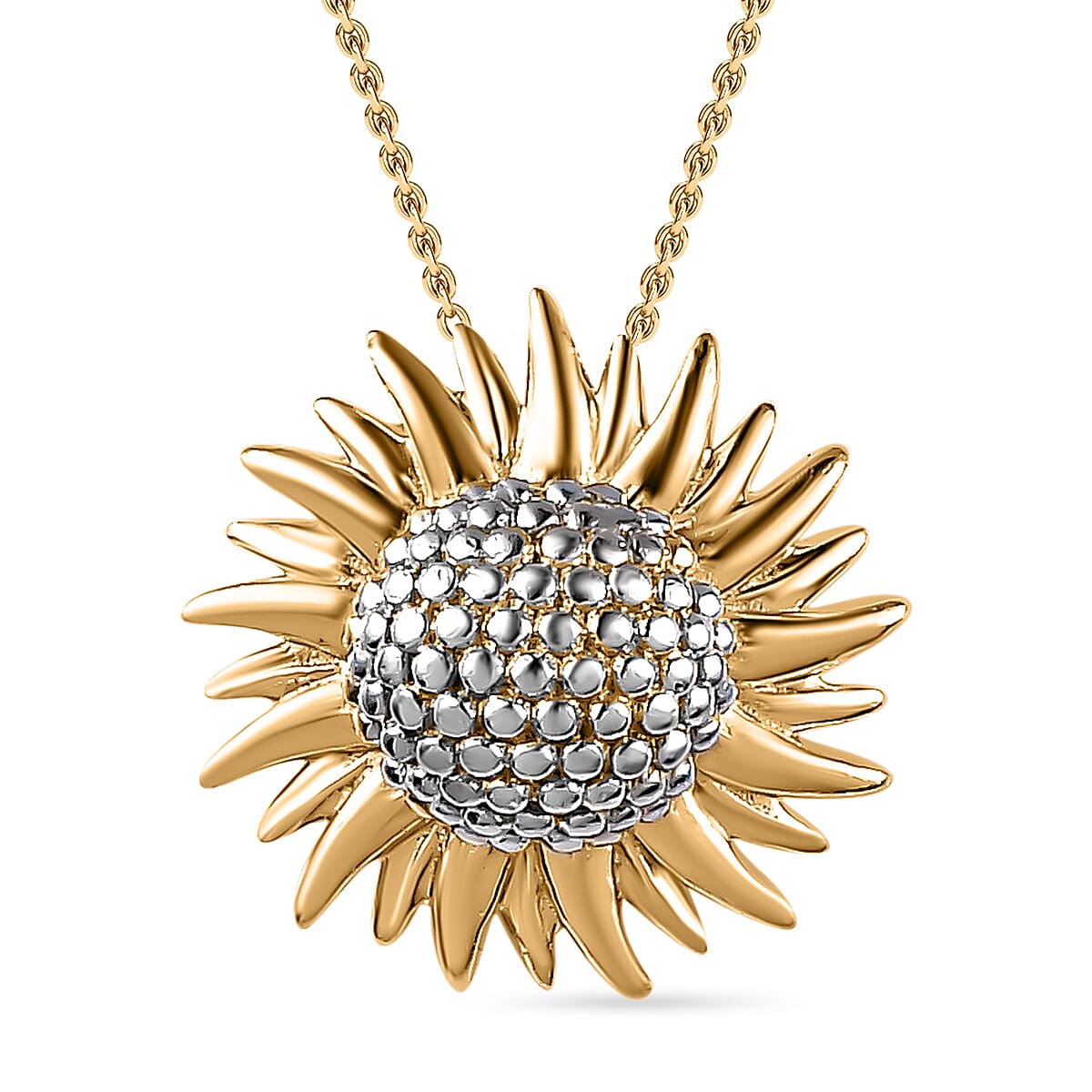Sunflower Pendant with Chain (Size 20) in 18K Vermeil YG Plated Sterling Silver