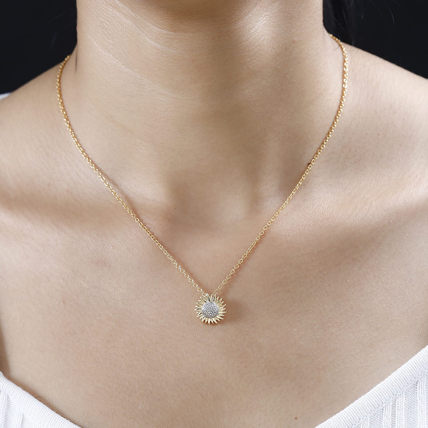 Sunflower Pendant with Chain (Size 20) in 18K Vermeil YG Plated Sterling Silver