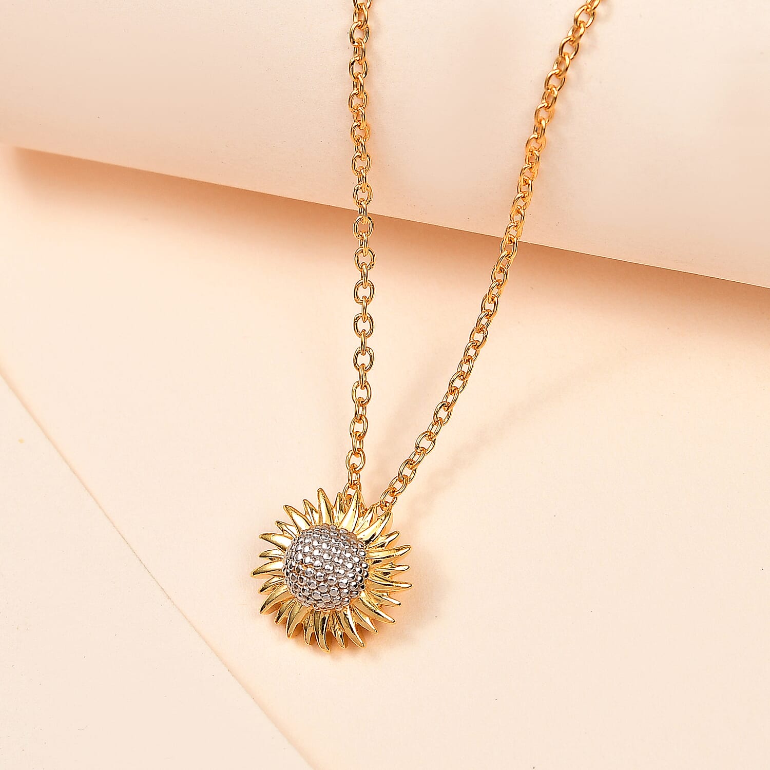 Sunflower Pendant with Chain (Size 20) in 18K Vermeil YG Plated Sterling Silver