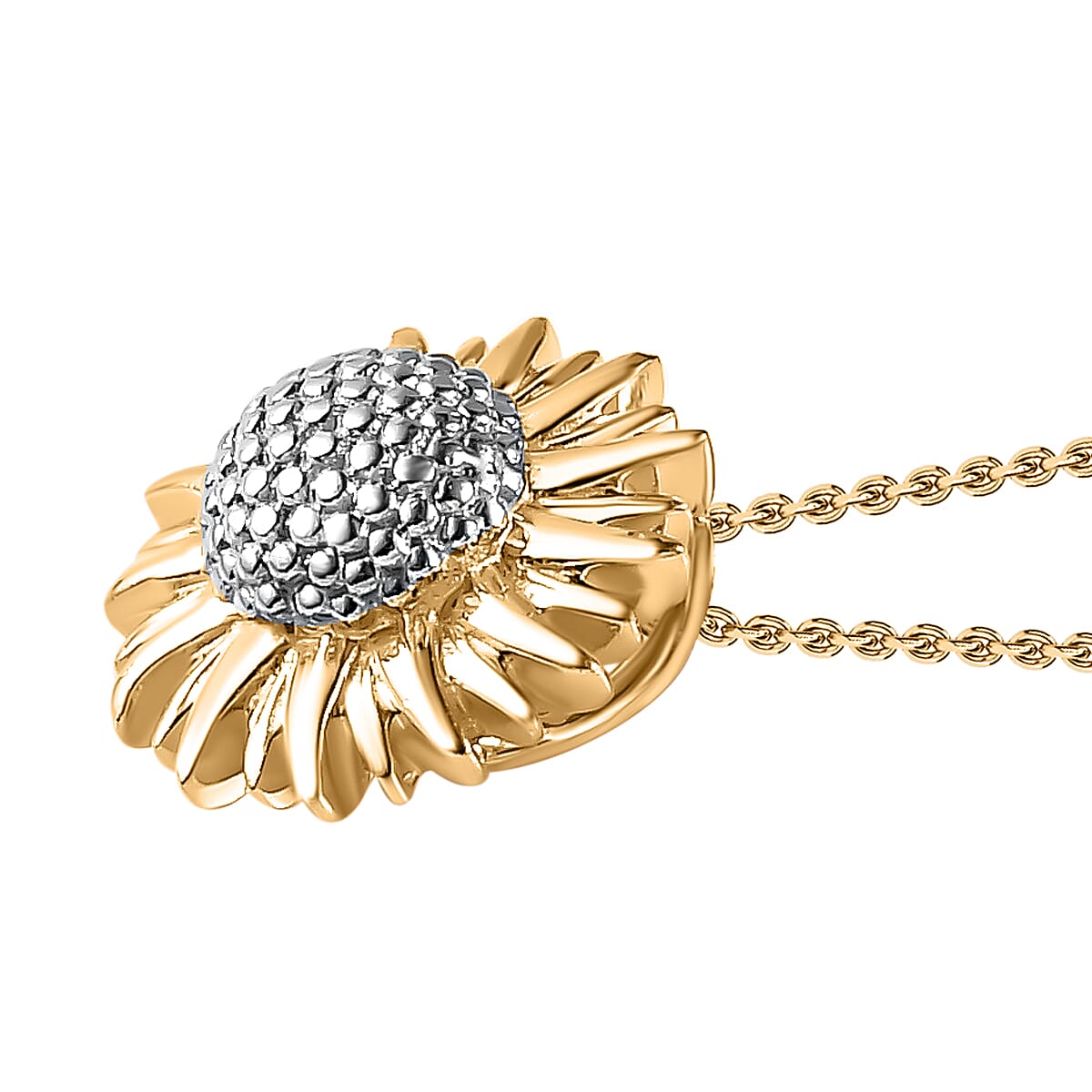 Sunflower Pendant with Chain (Size 20) in 18K Vermeil YG Plated Sterling Silver