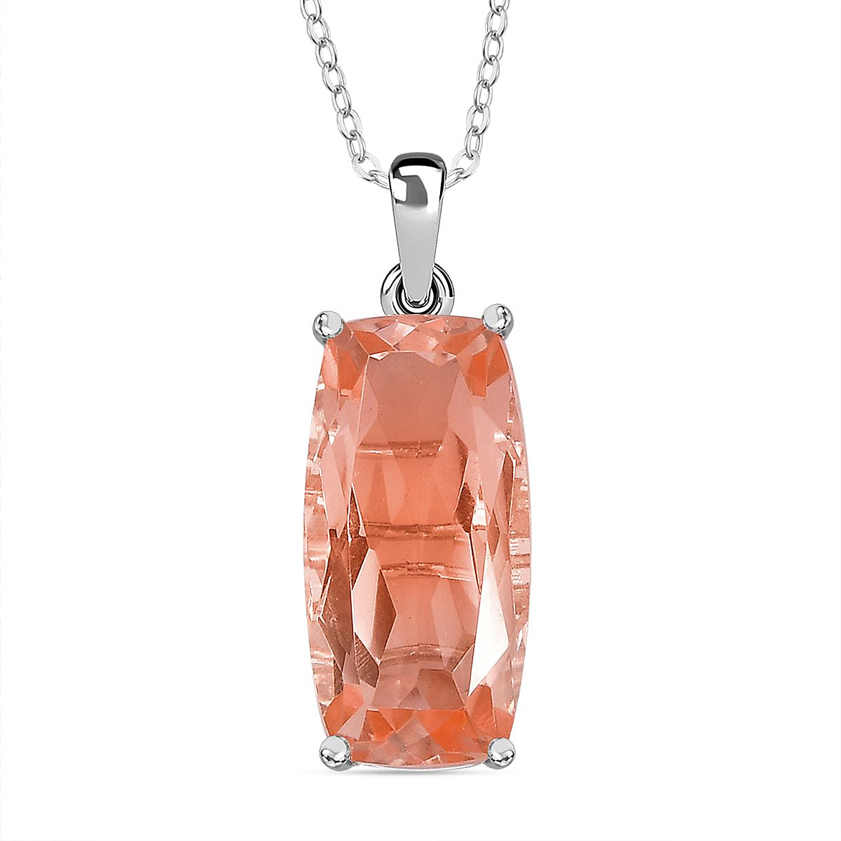 Morganite Triplet Quartz Solitaire Pendant with Chain (Size 20) in Platinum Overlay Sterling Silver 11.50 Ct.