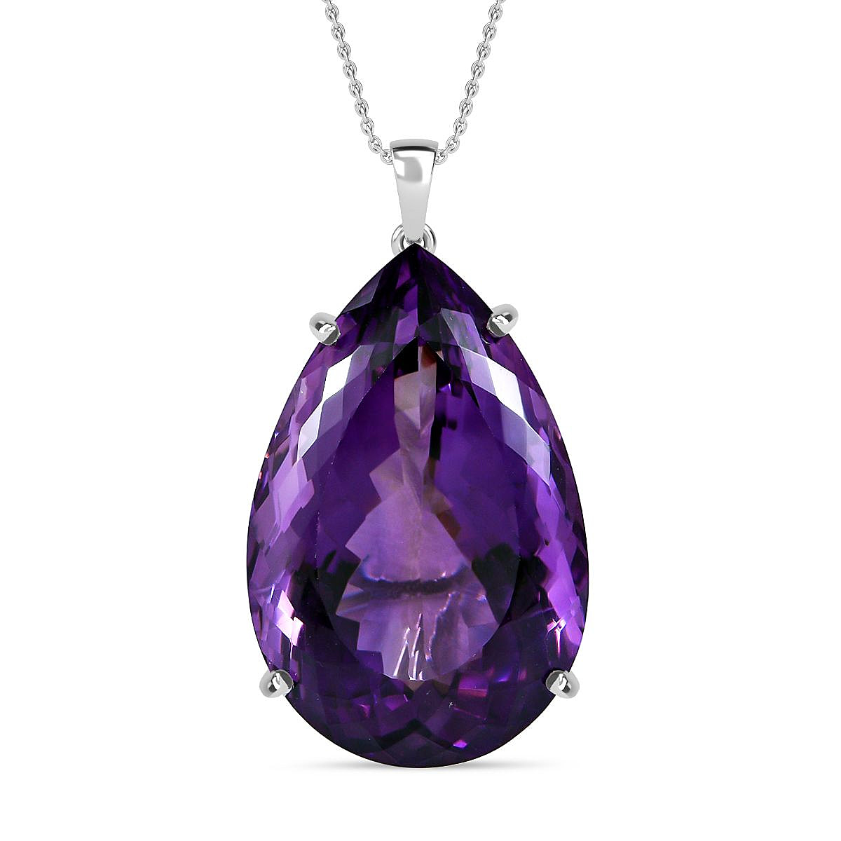 Birthday Special - Gemfield Amethyst 100 Carat Solitaire Pendant with Chain  (Size 24) in Platinum Overlay Sterling Silver