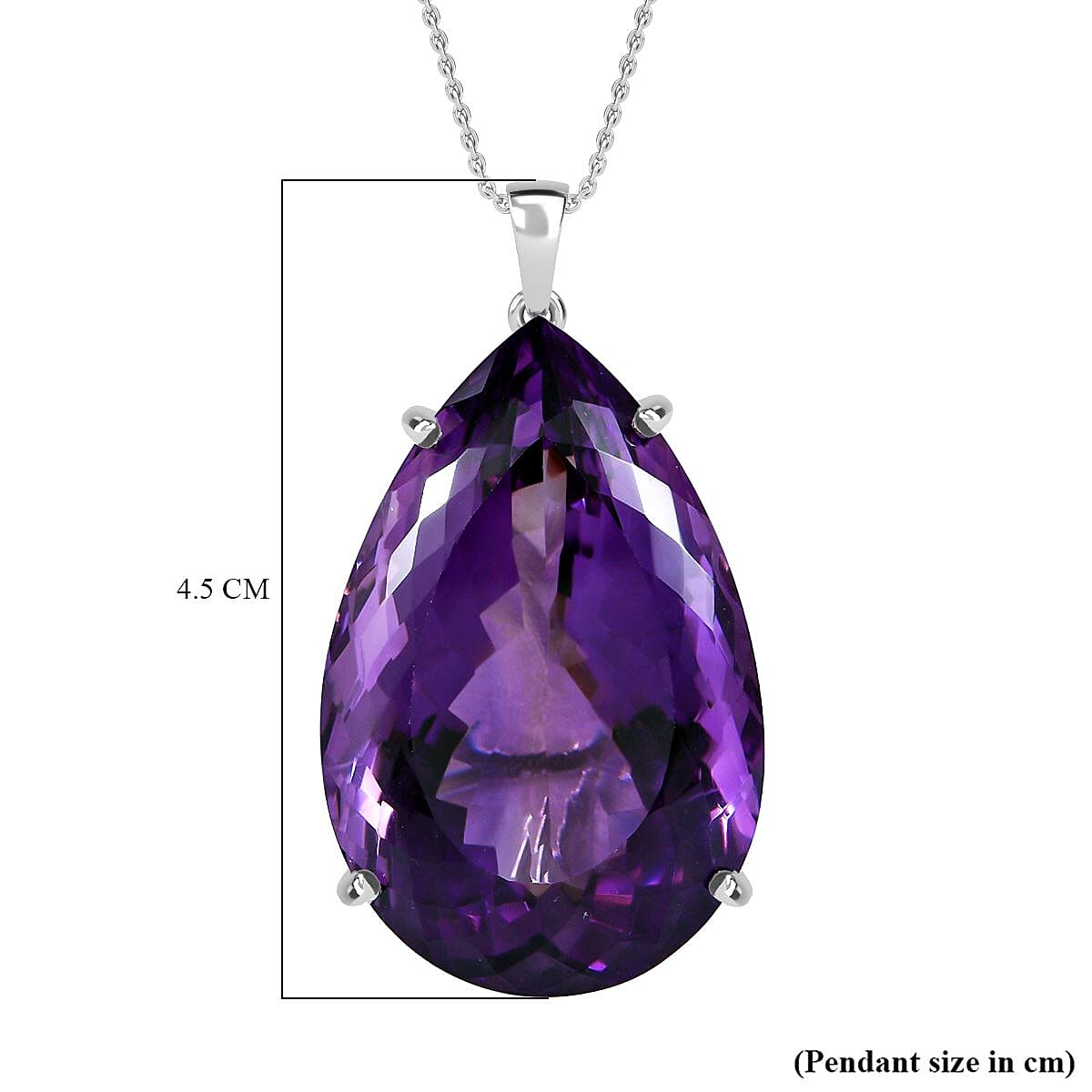 Gemfield Amethyst 100 Carat Solitaire Pendant with Chain (Size 24) in Platinum Overlay Sterling Silver