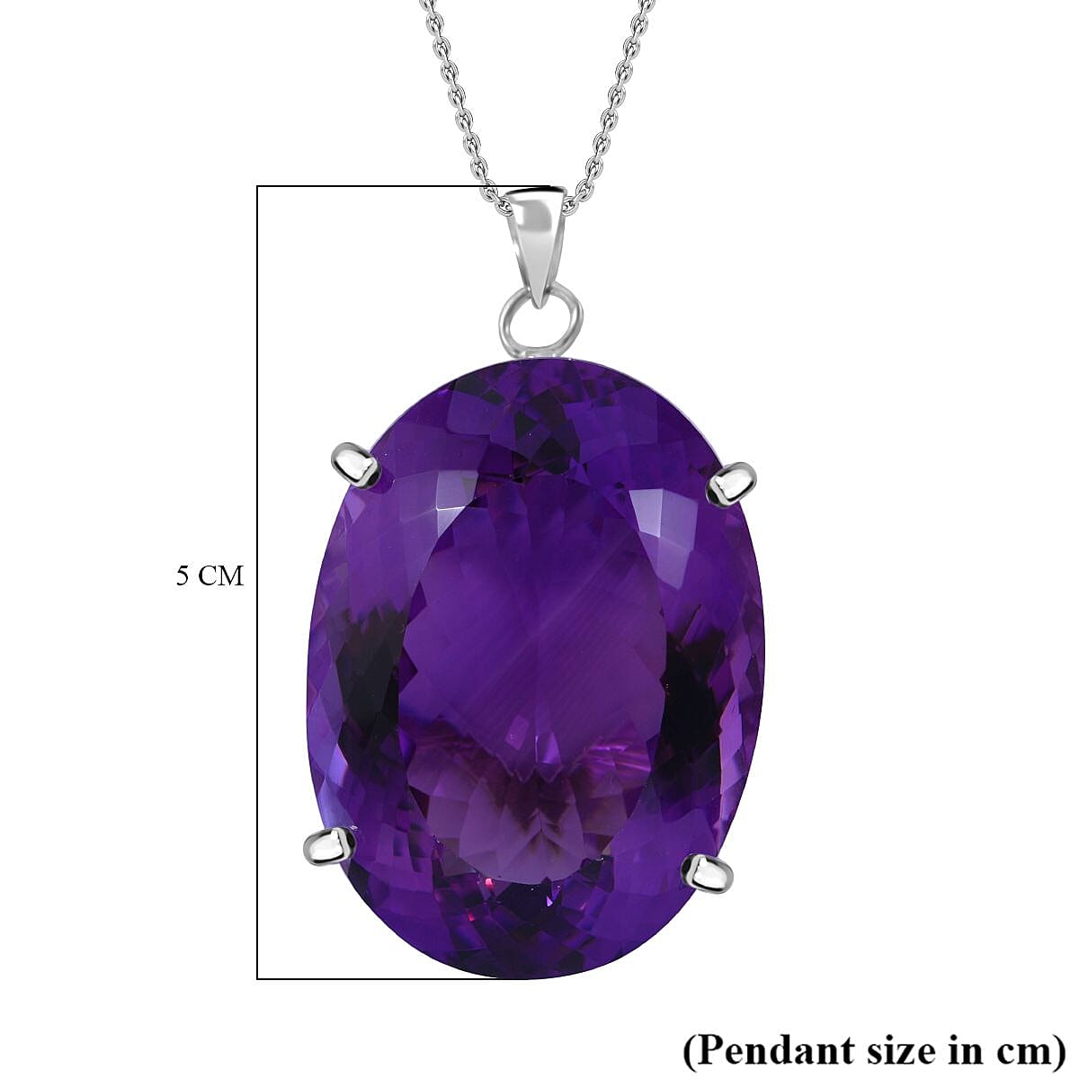 Amethyst 100 Carat Solitaire Pendant with Chain (Size 24) in Platinum Overlay Sterling Silver