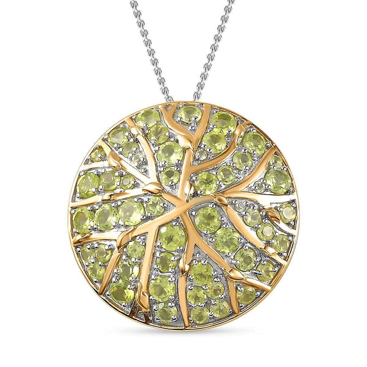 GP Nature Collection - Natural Hebei Peridot Pendant with Chain (Size 20) in Platinum & 18K YG Vermeil Plated Sterling Silver 6.52 Ct, Silver Wt. 12.4 Gms