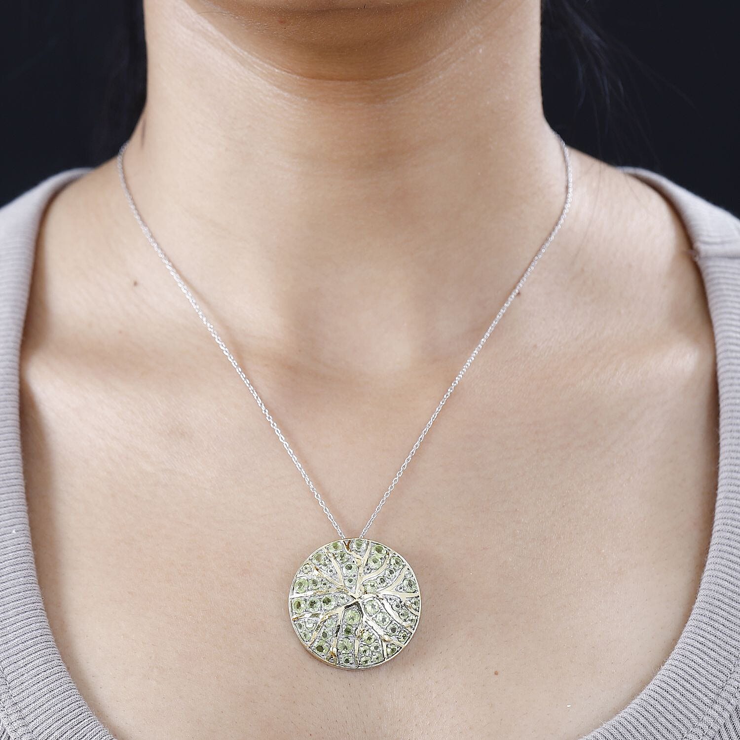 GP Nature Collection - Natural Hebei Peridot Pendant with Chain (Size 20) in Platinum & 18K YG Vermeil Plated Sterling Silver 6.52 Ct, Silver Wt. 12.4 Gms