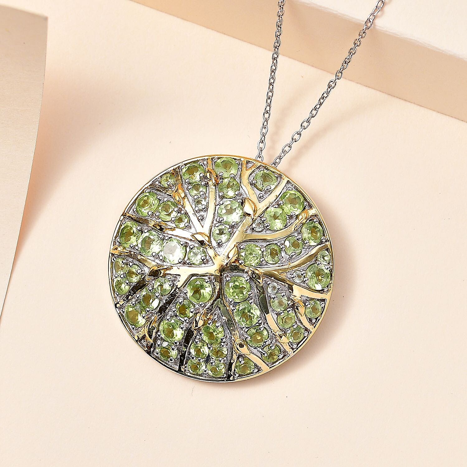 GP Nature Collection - Natural Hebei Peridot Pendant with Chain (Size 20) in Platinum & 18K YG Vermeil Plated Sterling Silver 6.52 Ct, Silver Wt. 12.4 Gms