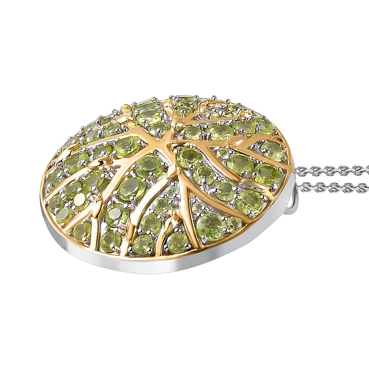 GP Nature Collection - Natural Hebei Peridot Pendant with Chain (Size 20) in Platinum & 18K YG Vermeil Plated Sterling Silver 6.52 Ct, Silver Wt. 12.4 Gms