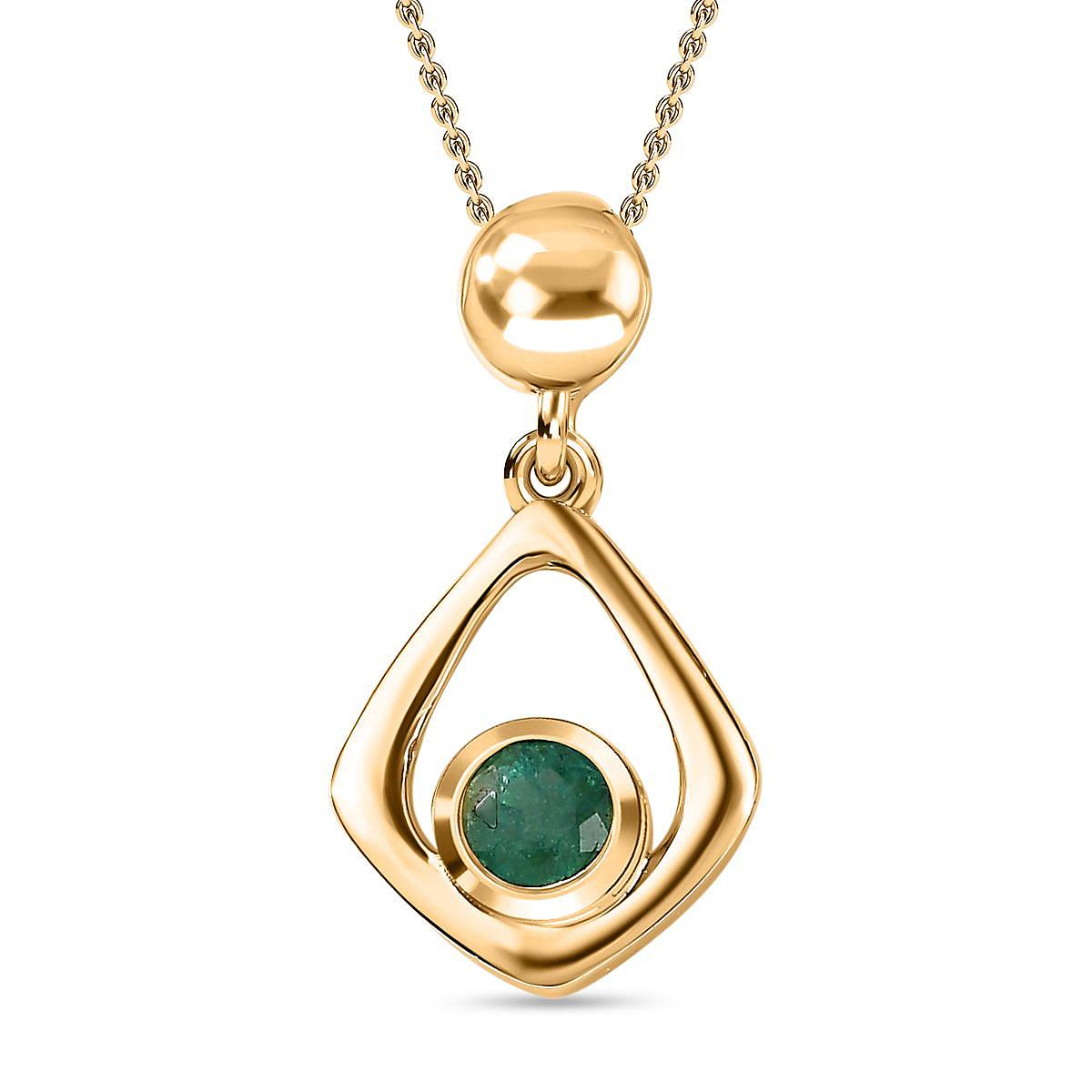 AAA Gemfields Emerald Pendant with Chain (Size 20) in 18K Vermeil YG Plated Sterling Silver, Silver Wt. 5.62 Gms