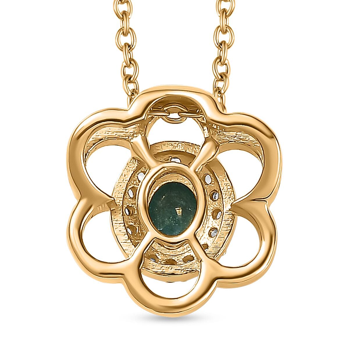 AAA Gemfields Emerald & Natural Zircon Floral Pendant with Chain (Size 20) in 18K Gold Vermeil Sterling Silver
