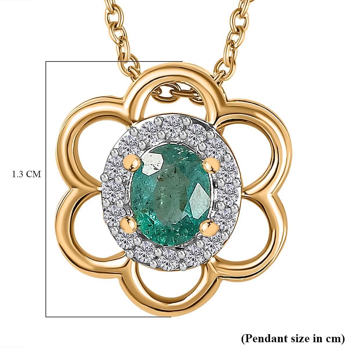 AAA Gemfields Emerald & Natural Zircon Floral Pendant with Chain (Size 20) in 18K Gold Vermeil Sterling Silver
