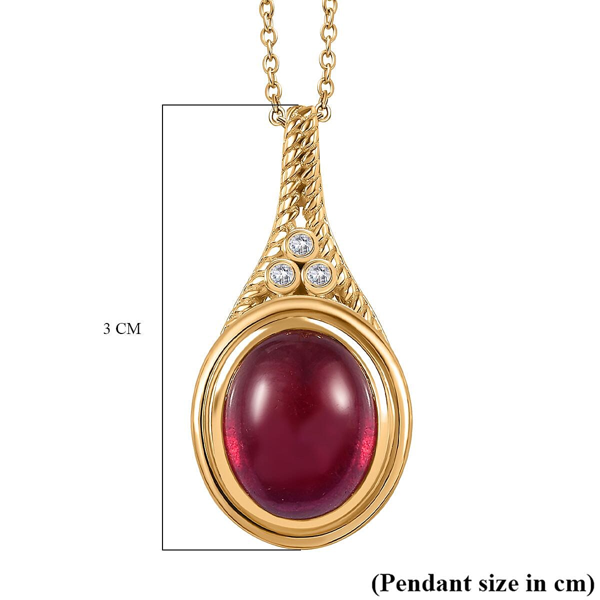 The Majestic Cabochon African Ruby, Moissanite Pendant with Chain (Size 20) in 18K Vermeil YG Plated Sterling Silver 8.05 Ct, Silver Wt. 5.6 Gms