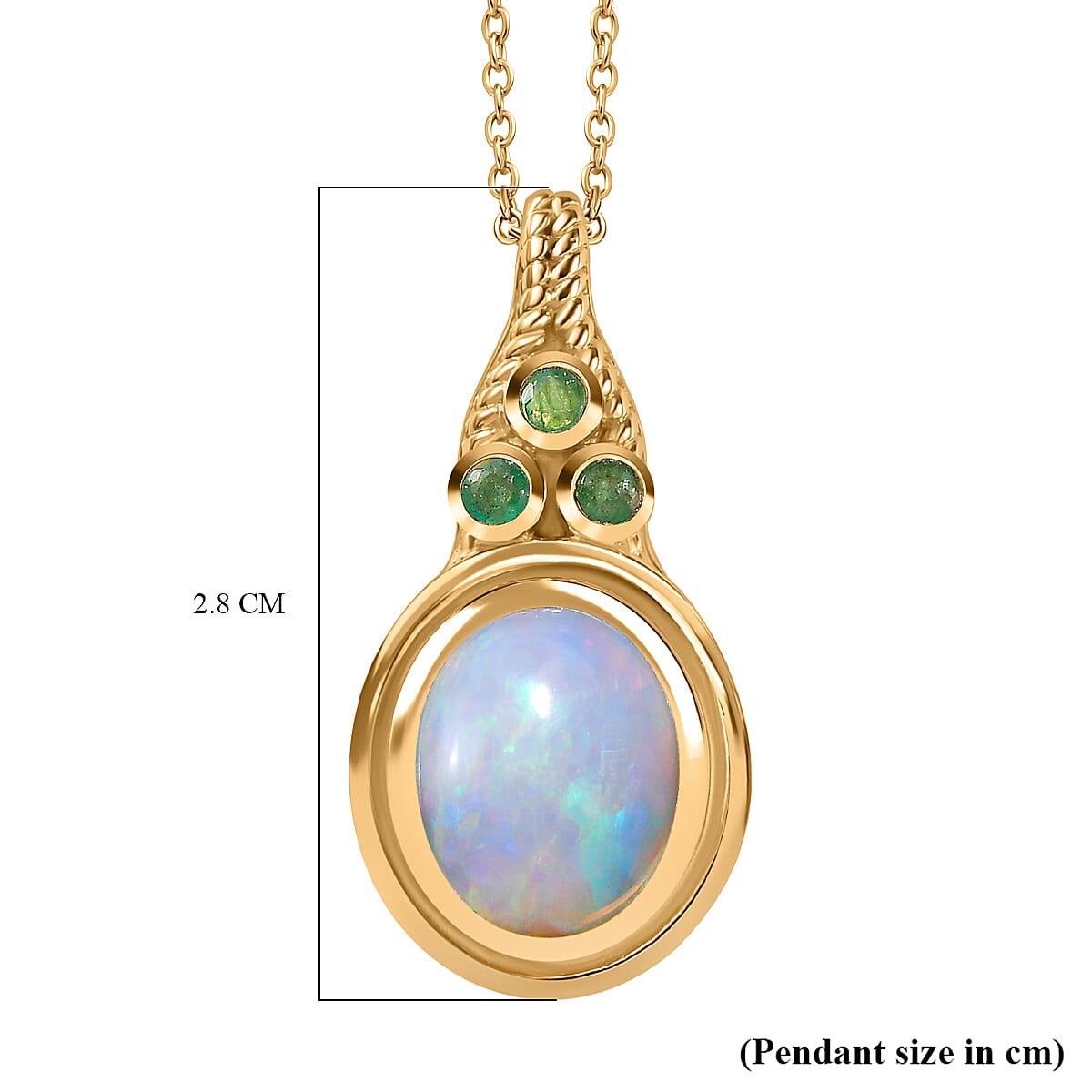 Ethiopian Opal & Premium Emerald Pendant with Chain (Size - 20) in 18K Vermeil Yellow Gold Plated Sterling Silver 2.75 Ct.