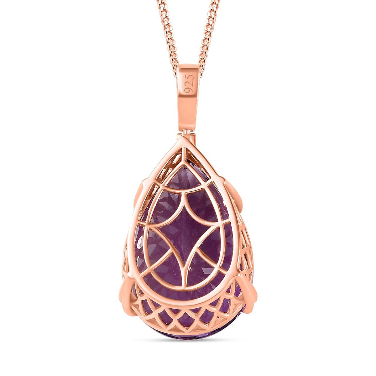 Rose De France Amethyst & Natural Zircon Pendant with Curb Chain (Size 20) in 18K Vermeil RG Plated Sterling Silver 51.60 Ct, SIilver Wt. 11.30 Gms