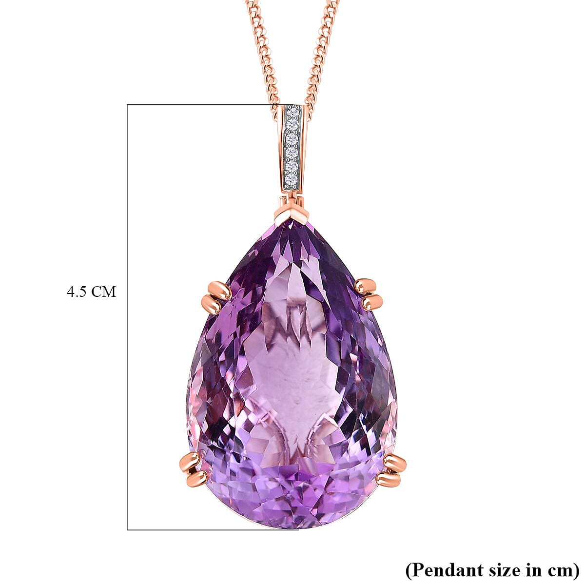 Rose De France Amethyst & Natural Zircon Pendant with Curb Chain (Size 20) in 18K Vermeil RG Plated Sterling Silver 51.60 Ct, SIilver Wt. 11.30 Gms