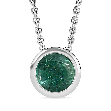 Premium Emerald Pendant with Chain (Size 20) in Rhodium Overlay Sterling Silver  0.500  Ct.