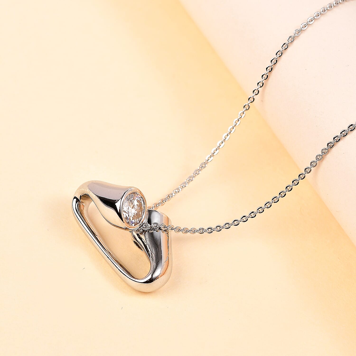 Moissanite Pendant with Chain (Size 20) in Platinum Overlay Sterling Silver 1.12 Ct, Silver  Wt. 7.57 Gms