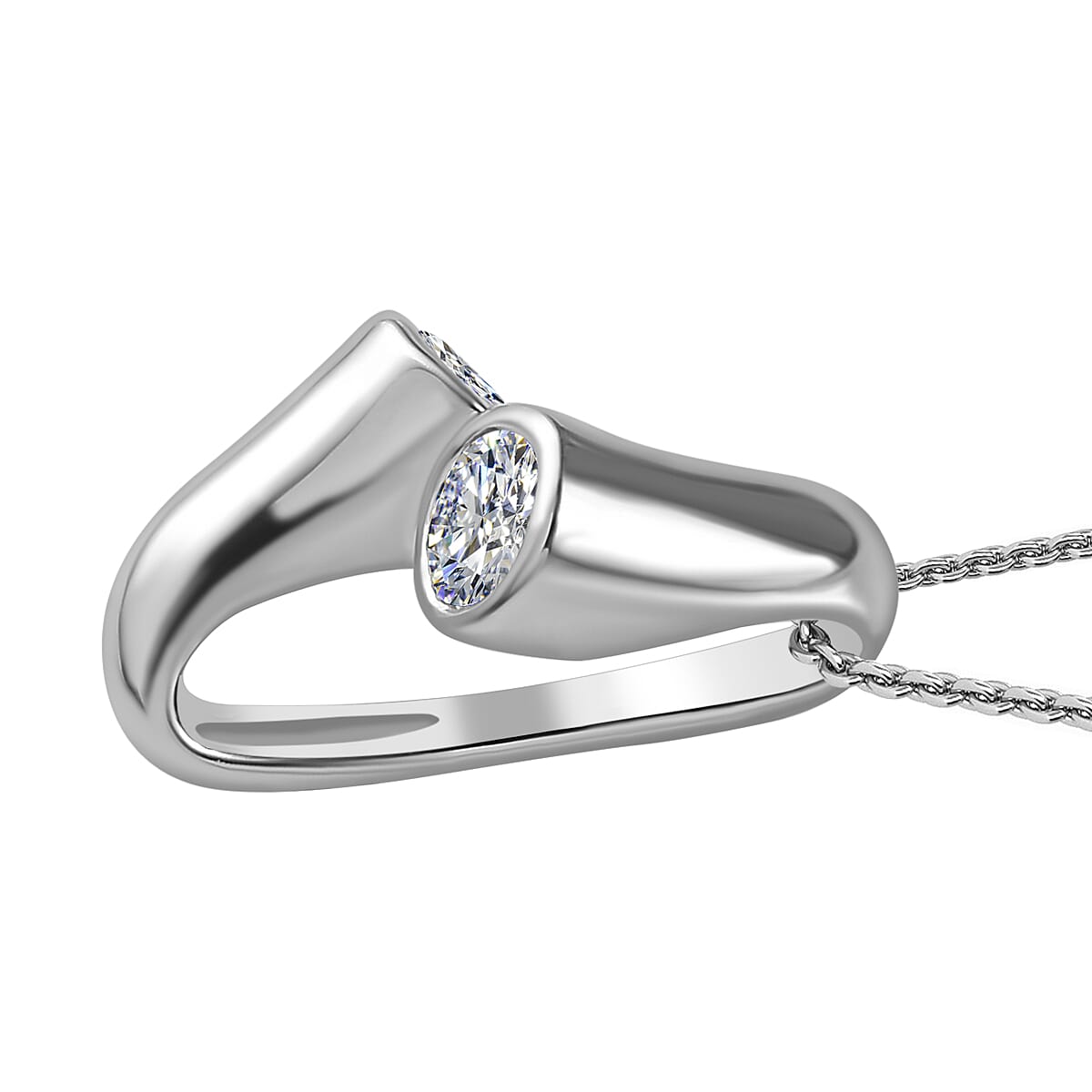 Moissanite Pendant with Chain (Size 20) in Platinum Overlay Sterling Silver 1.12 Ct, Silver  Wt. 7.57 Gms