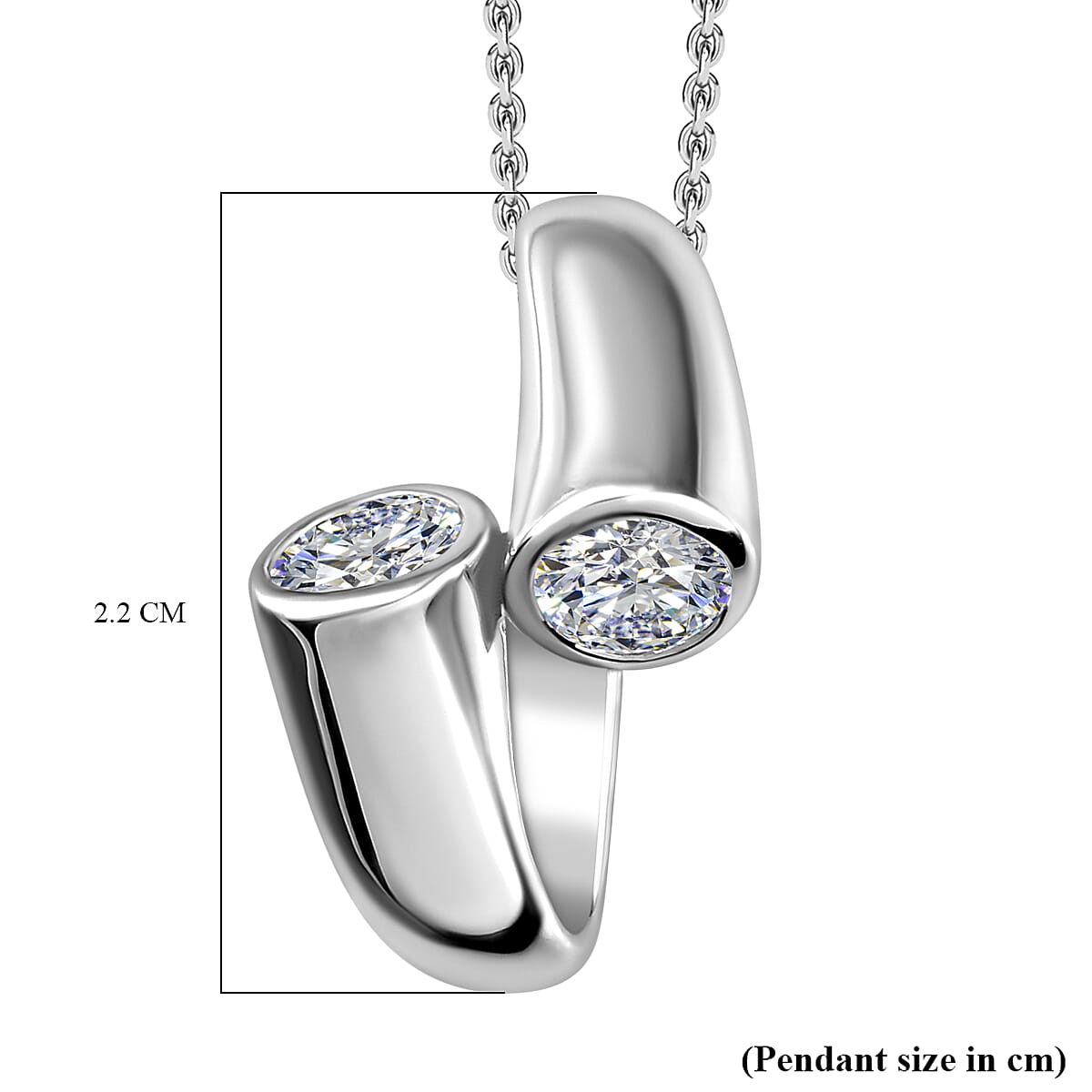 Moissanite Pendant with Chain (Size 20) in Platinum Overlay Sterling Silver 1.12 Ct, Silver  Wt. 7.57 Gms