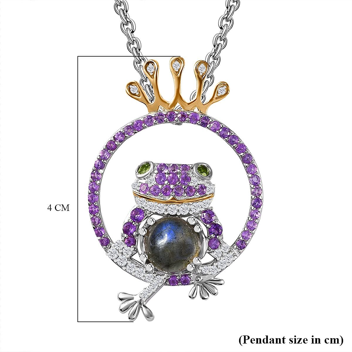 GP Italian Garden Collection - Labradorite, Amethyst, Natural Chrome Diopside & Zircon Pendant with Chain (Size 20) in Platinum & 18K Vermeil YG Plated Sterling Silver 3.81 Ct.