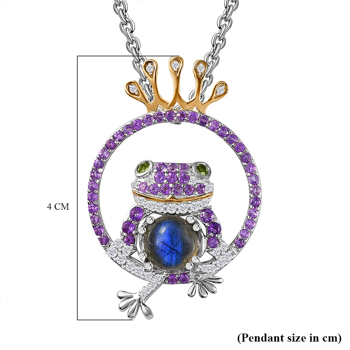 GP Italian Garden Collection - Labradorite, Amethyst, Natural Chrome Diopside & Zircon Pendant with Chain (Size 20) in Platinum & 18K Vermeil YG Plated Sterling Silver 3.81 Ct.