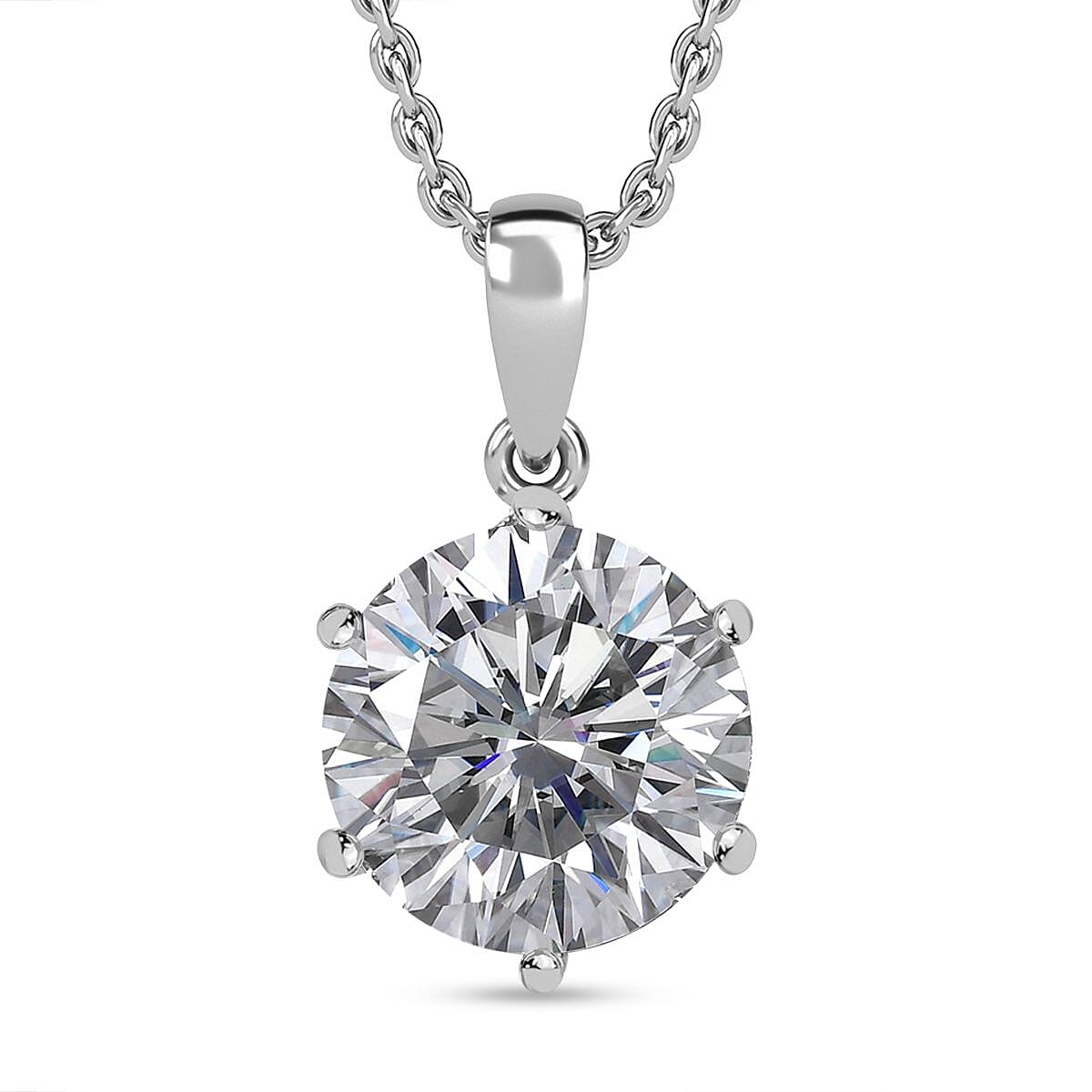 Moissanite Pendant with Chain (Size 20) in Platinum Overlay Sterling Silver  Wt. 5.4 Gms  5.700  Ct.