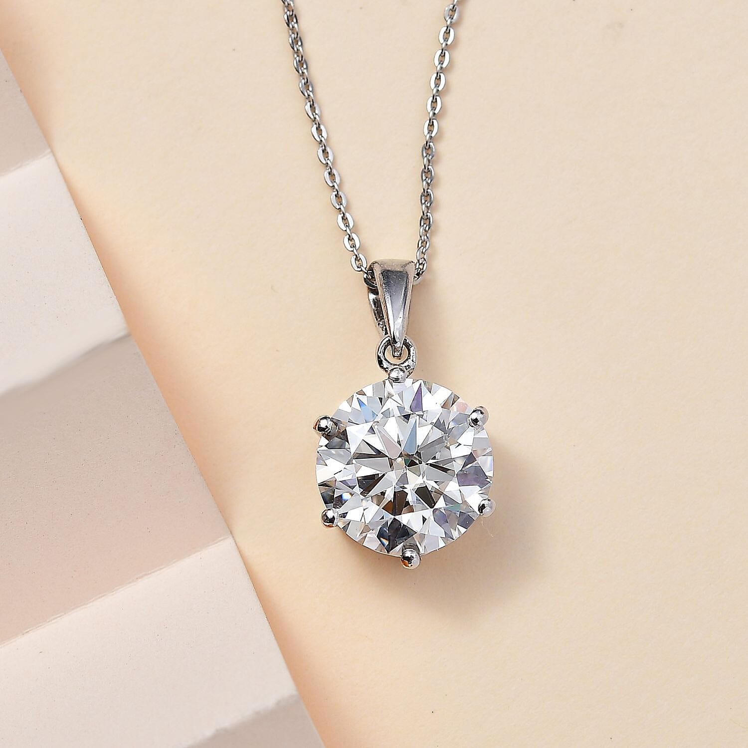 Moissanite Pendant with Chain (Size 20) in Platinum Overlay Sterling Silver  Wt. 5.4 Gms  5.700  Ct.