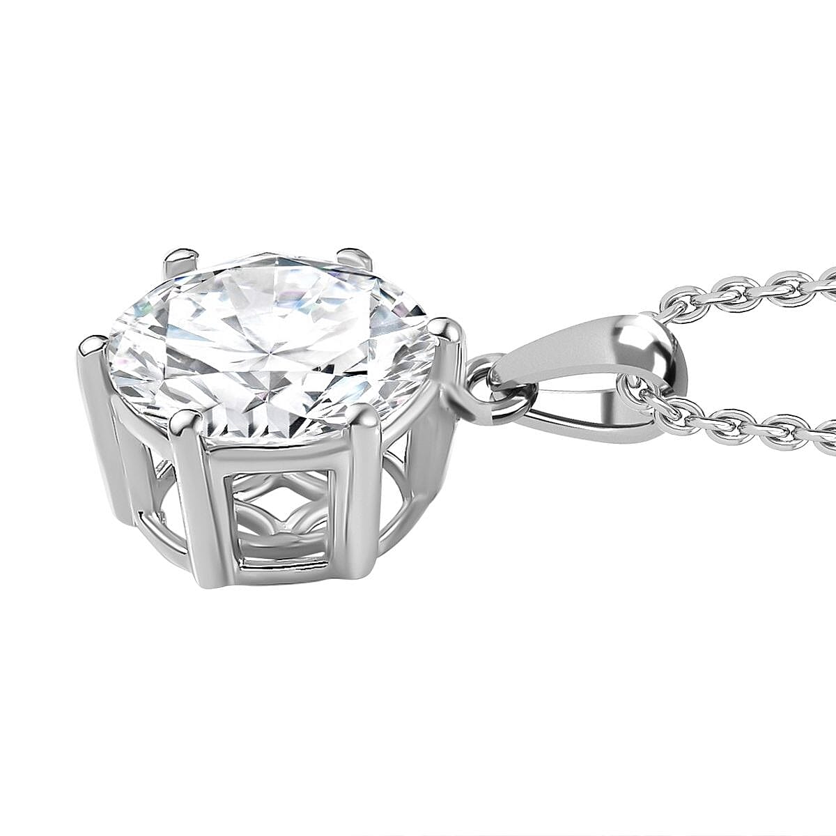 Moissanite Pendant with Chain (Size 20) in Platinum Overlay Sterling Silver  Wt. 5.4 Gms  5.700  Ct.
