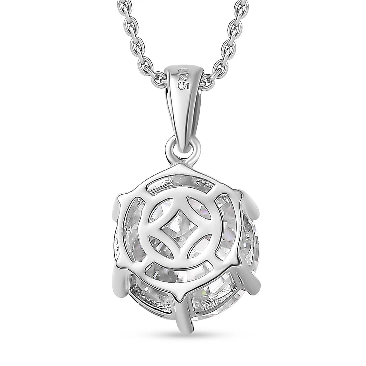 Moissanite Pendant with Chain (Size 20) in Platinum Overlay Sterling Silver  Wt. 5.4 Gms  5.700  Ct.