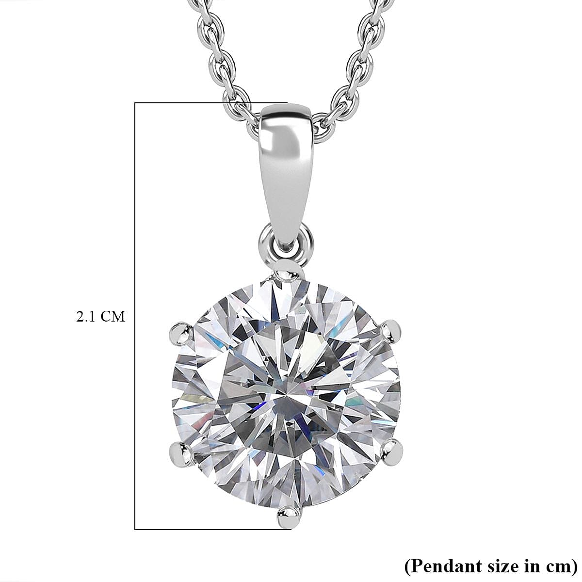 Moissanite Pendant with Chain (Size 20) in Platinum Overlay Sterling Silver  Wt. 5.4 Gms  5.700  Ct.