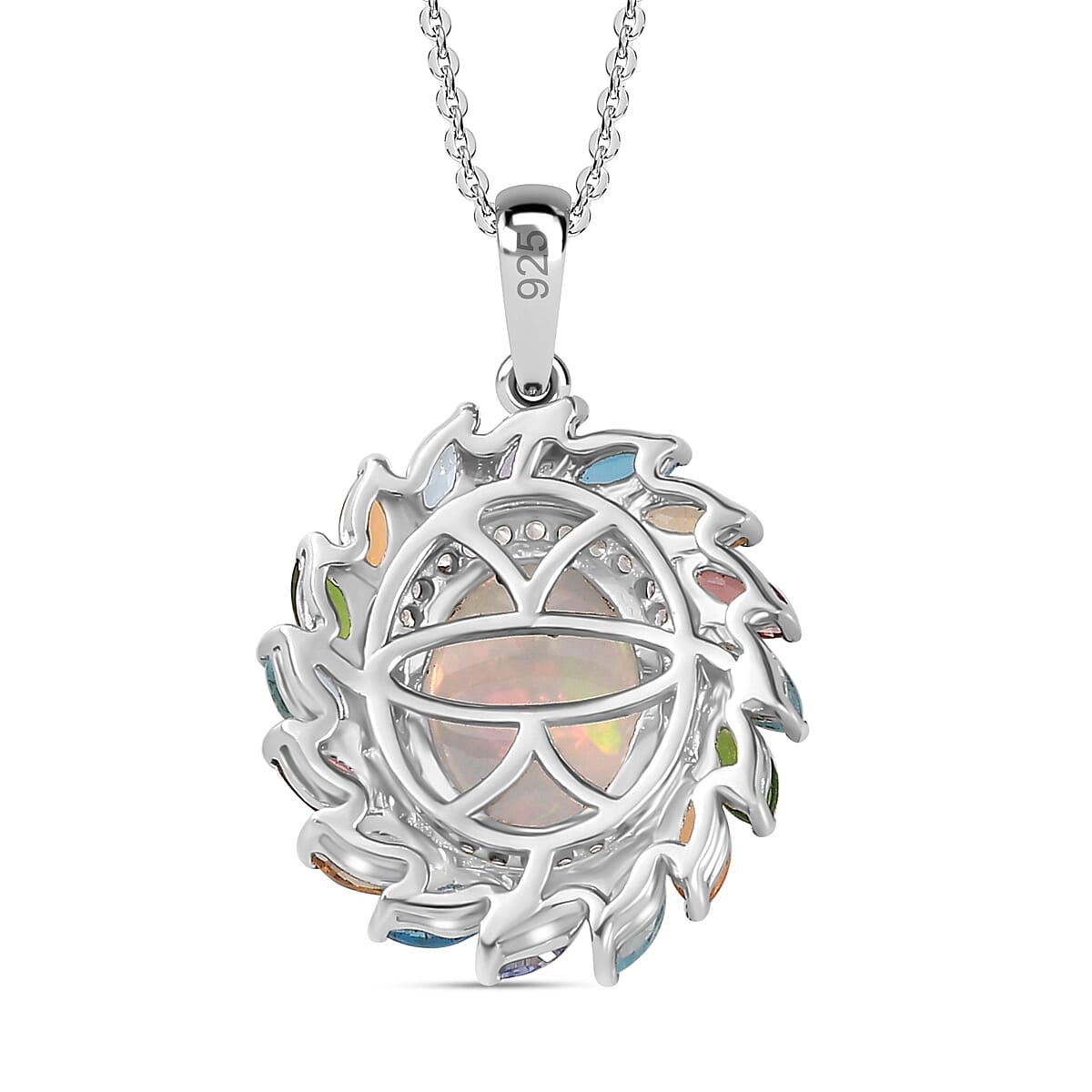 Ethiopian Welo Opal & Multigemstone Pendant with Chain (Size 20) in Platinum Overlay Sterling Silver 3.66 Ct.