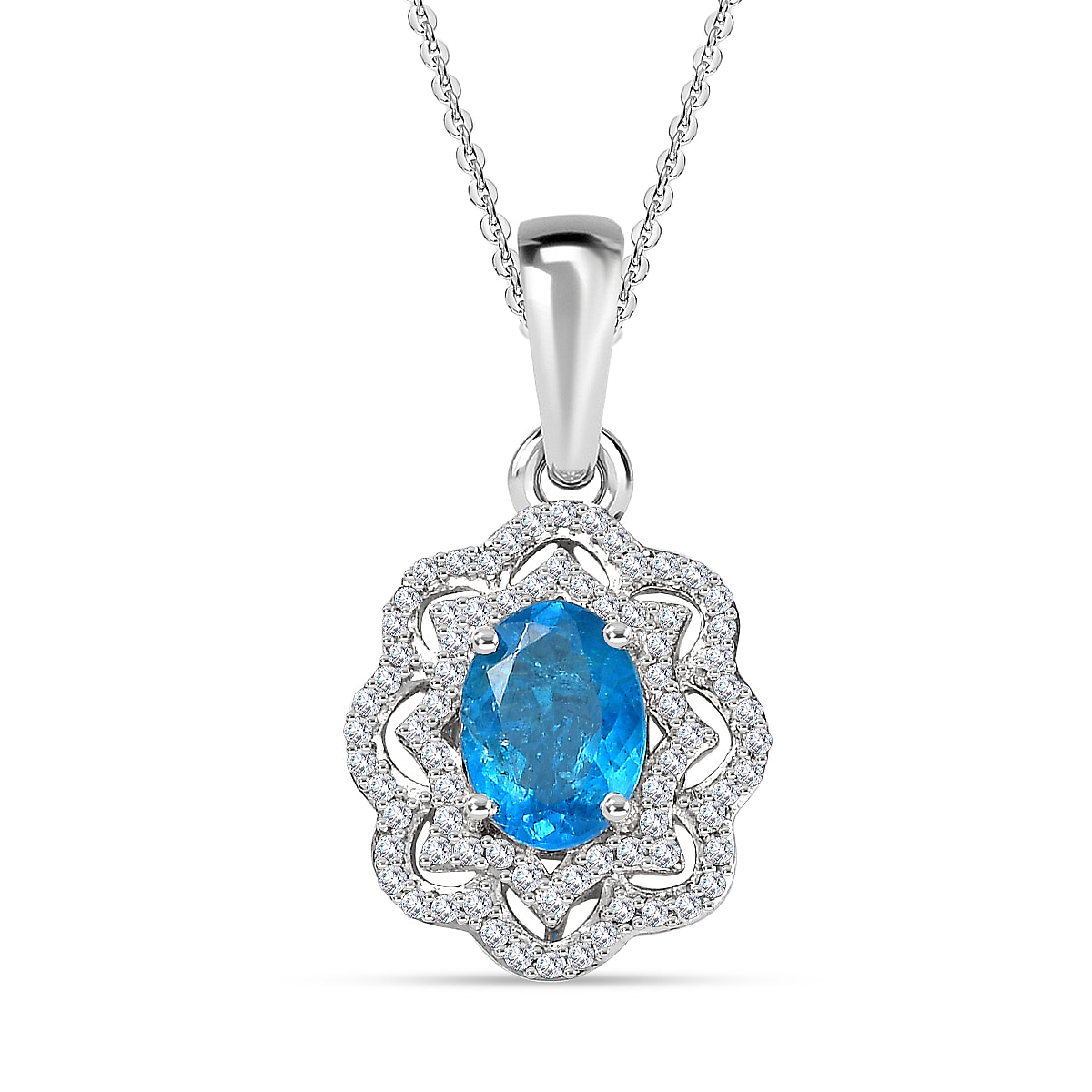 Neon Apatite & Natural Zircon Pendant with Chain (Size 20) in Platinum Overlay Sterling Silver 2.06 Ct