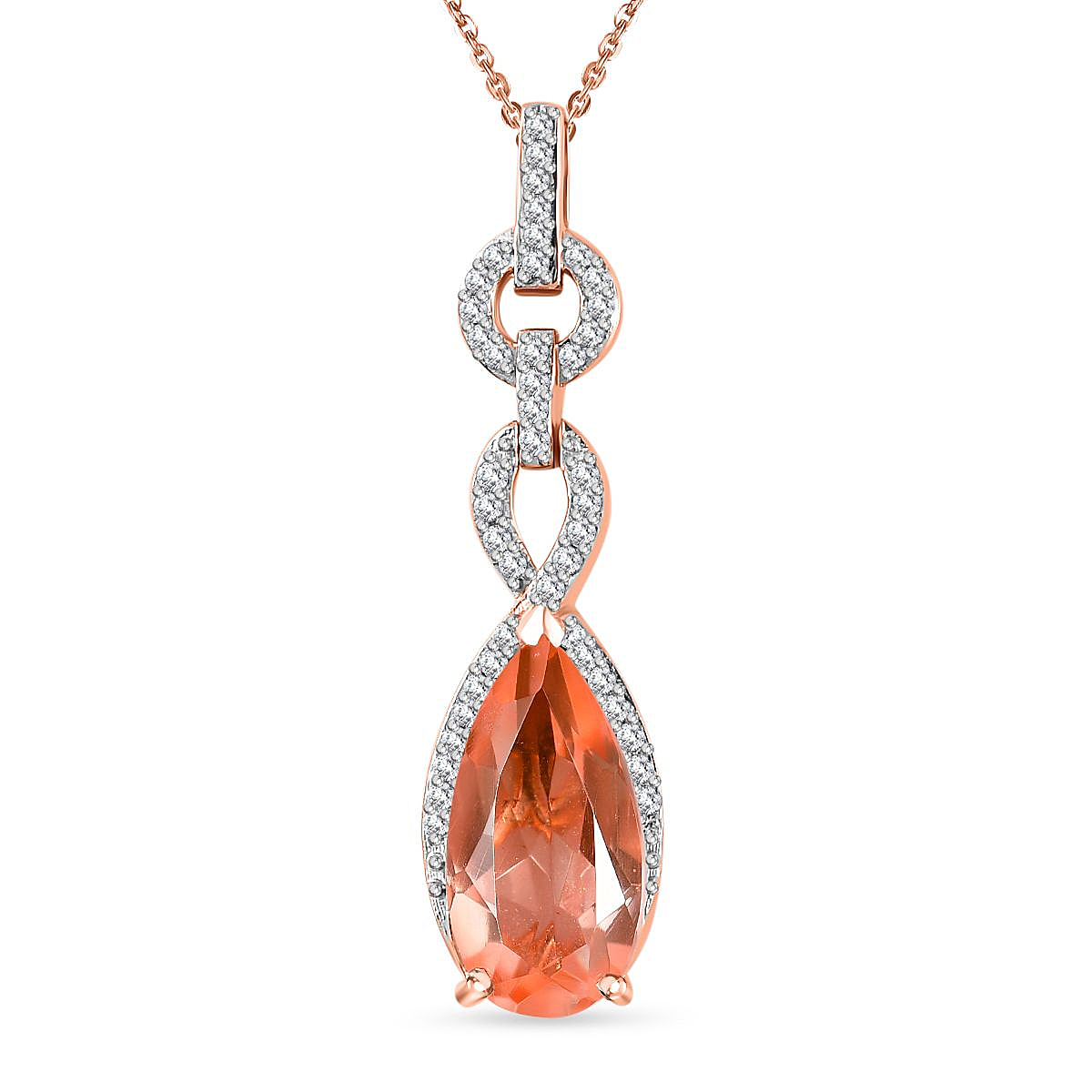 Morganite Color Quartz & Natural Zircon Pendant with Chain (Size 20) in 18K Rose Gold Vermeil Plated Sterling Silver 3.40 Ct, Silver Wt 5.40 GM