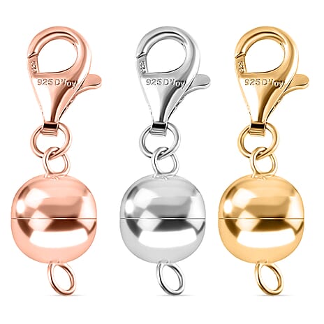 Set of 3 Magnetic Lock in Rhodium, YG & RG Plated Sterling Silver