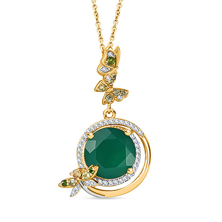 GP Collection - Green Onyx, White Zircon, Peridot Arizona, Citrine, Natural Chrome Diopside Pendant with Chain (Size 20) in Platinum Overlay Sterling Silver, Silver Wt. 6.1 Gms  6.690  Ct.