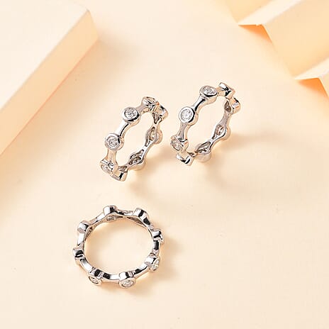 Set of 3 Deal- Moissanite Bubble Band Ring in Platinum Overlay Sterling 2.61 Ct, Silver Wt. 8 Gms