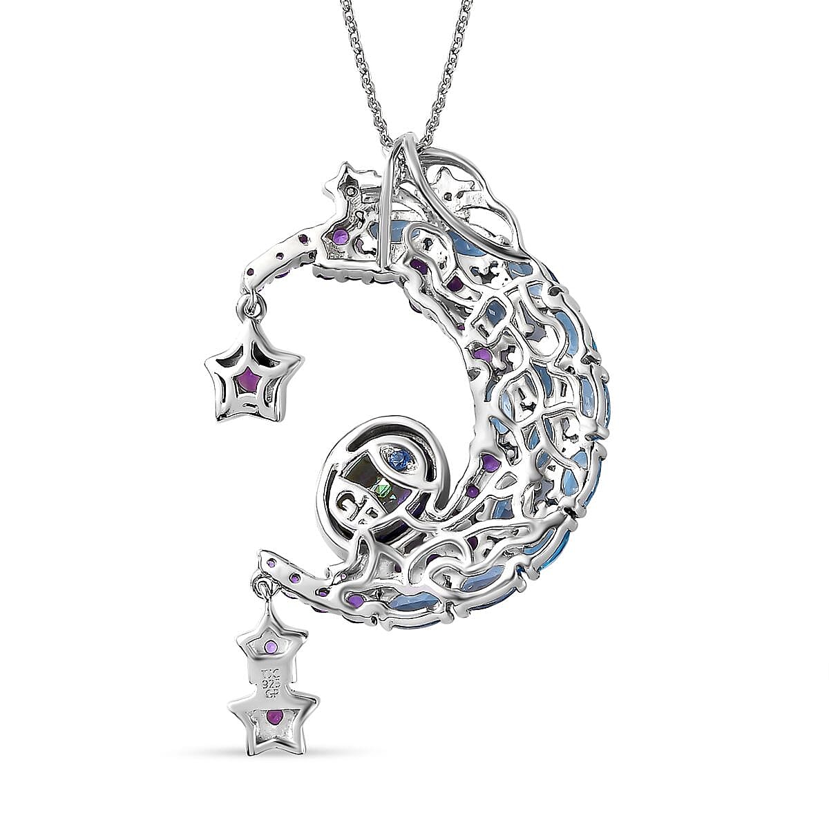 GP Celestial Dream Collection - Blue Petalite & Multi Gemstone Pendant with Chain (Size 20) in Platinum Overlay Sterling Silver 6.,28 Ct, Silver Wt. 8.4 Gms