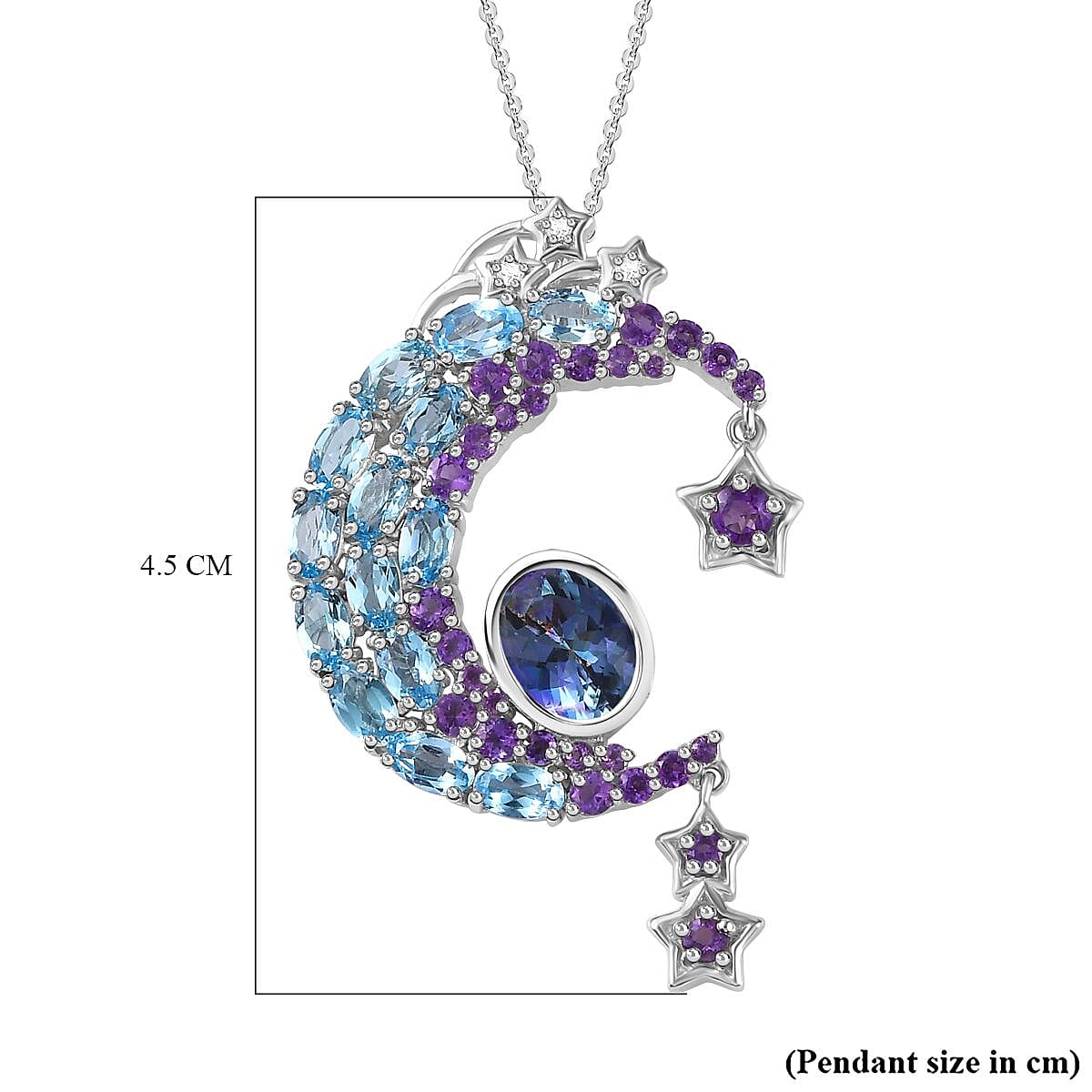 GP Celestial Dream Collection - Blue Petalite & Multi Gemstone Pendant with Chain (Size 20) in Platinum Overlay Sterling Silver 6.,28 Ct, Silver Wt. 8.4 Gms