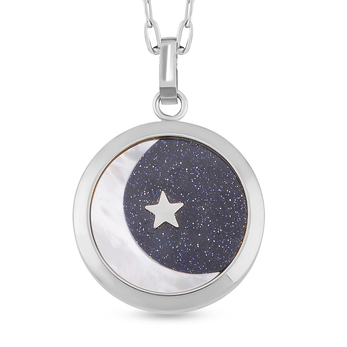 Blue Sandstone & Natural Colour Shell Pendant with Stainless Steel Chain (Size 24)