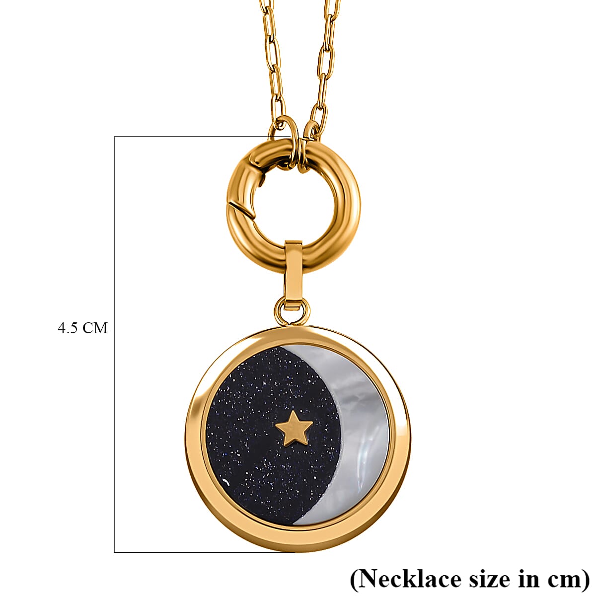 Blue Sandstone & Natural Colour Shell Pendant with Stainless Steel Chain (Size 24) in Yellow Gold Tone
