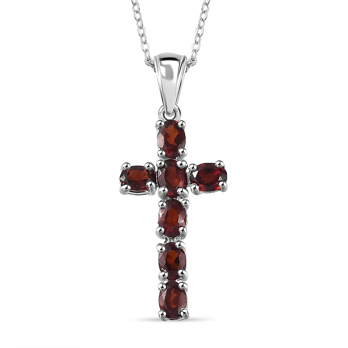 Red Garnet Pendant with Chain (Size 20) in Platinum Overlay Sterling Silver 1.750 Ct.