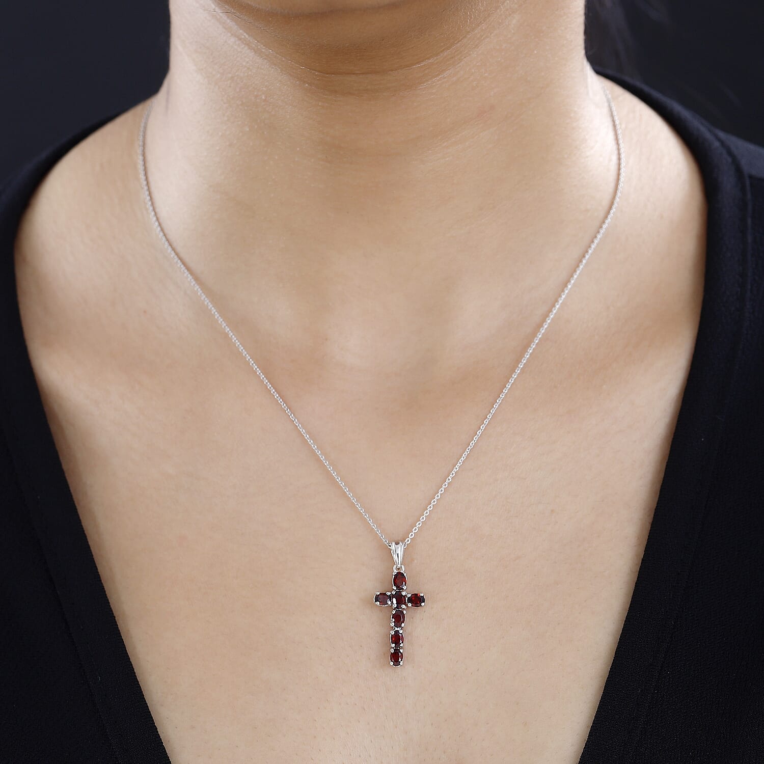 Red Garnet Pendant with Chain (Size 20) in Platinum Overlay Sterling Silver 1.750 Ct.