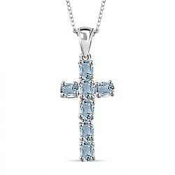 D'Joy - Aquamarine Cross Pendant with Chain (Size 20) in 18K Vermeil Yellow Gold Plated Sterling Silver