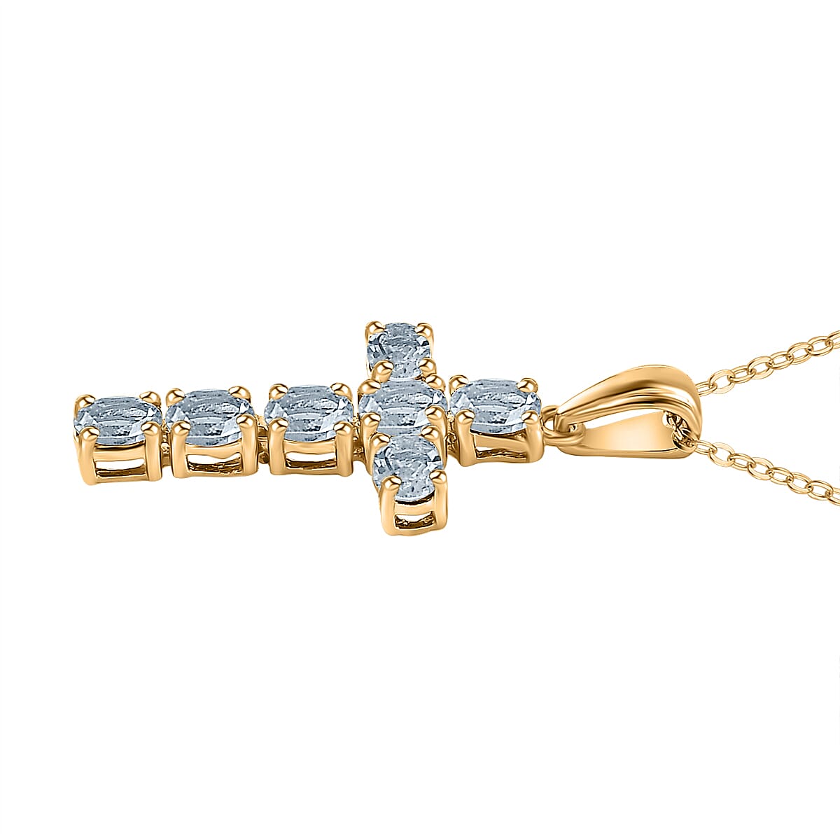D'Joy - Aquamarine Cross Pendant with Chain (Size 20) in 18K Vermeil Yellow Gold Plated Sterling Silver